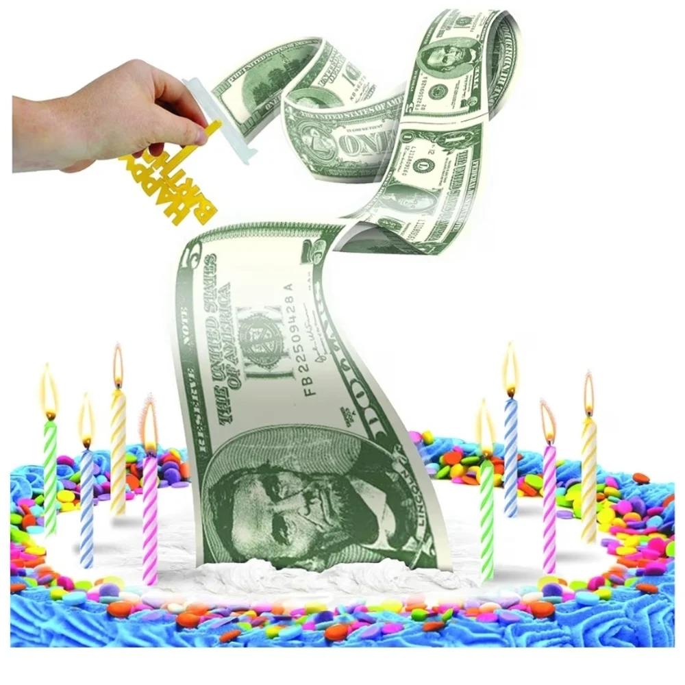 Best Party Cash Stash Cake Surprise, Happy Birthday Topper, 2 inch Money Holder